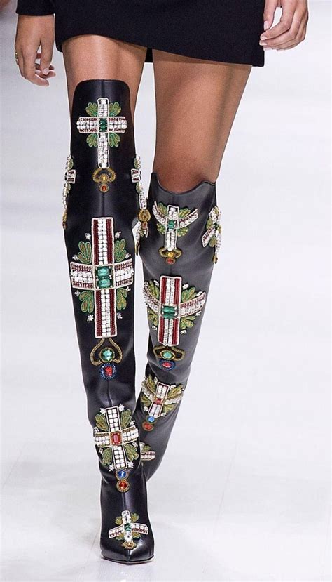 versace thigh high cross embellished boots|versace leather boots.